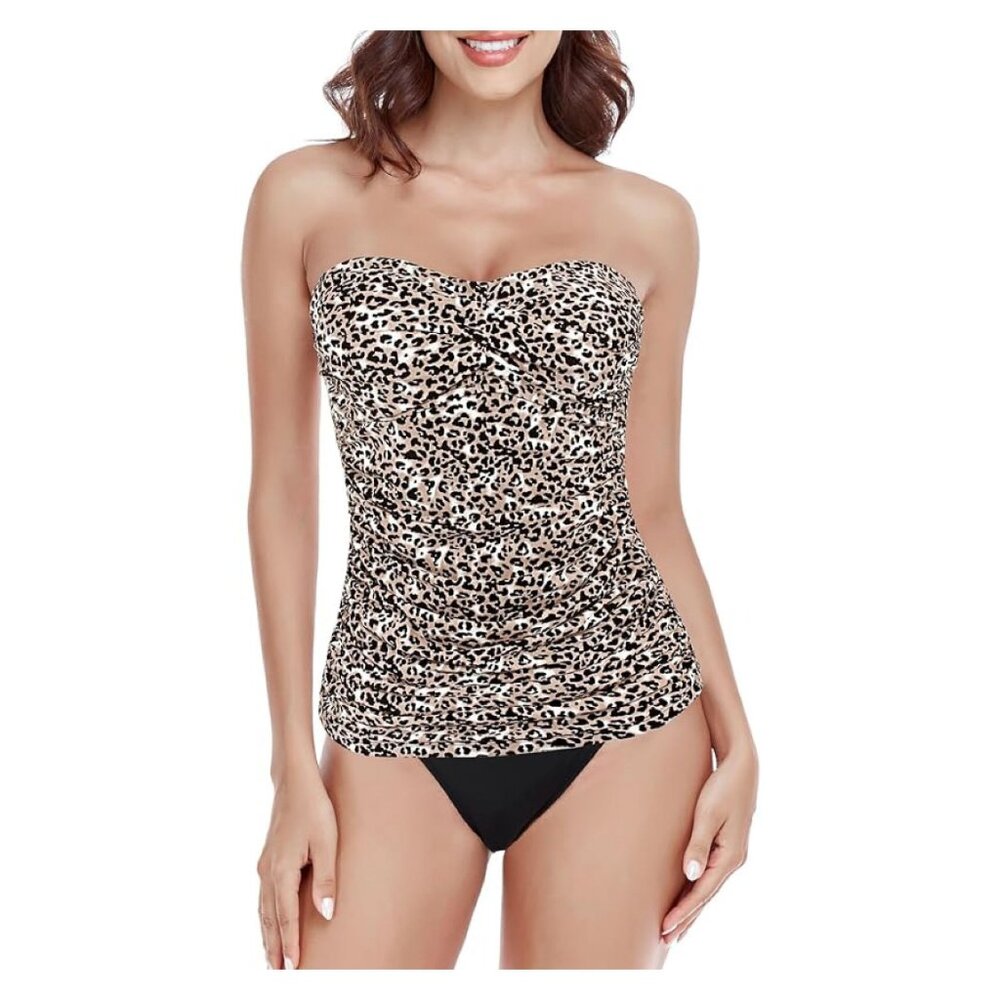 RELLECIGA Ruched Tankini Set Leopard Large NWT